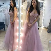 Платья с открытым плечом длинные молнии сзади развертки поезд бисером линии вечерние платья выпускные платья на заказ