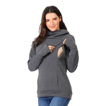

2019 Women's Nursing Maternity Long Sleeves Hooded Breastfeeding Hoodie Sweatshirts(Deep Gray)