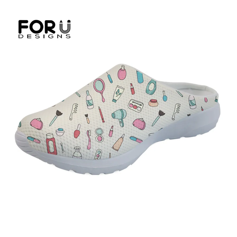 

FORUDESIGNS Beauty Cosmetics Pattern Fashion Women Sandals Summer Flats Comfortable Air Mesh Home Sandals for Ladies Casual 2019