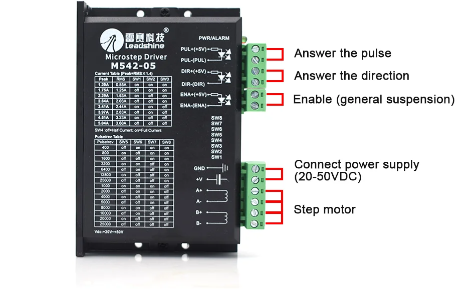 Leadshine 2 фазы шаговый привод 42 57 шаговый двигатель reser M542-05 привод входное напряжение dc20-50v