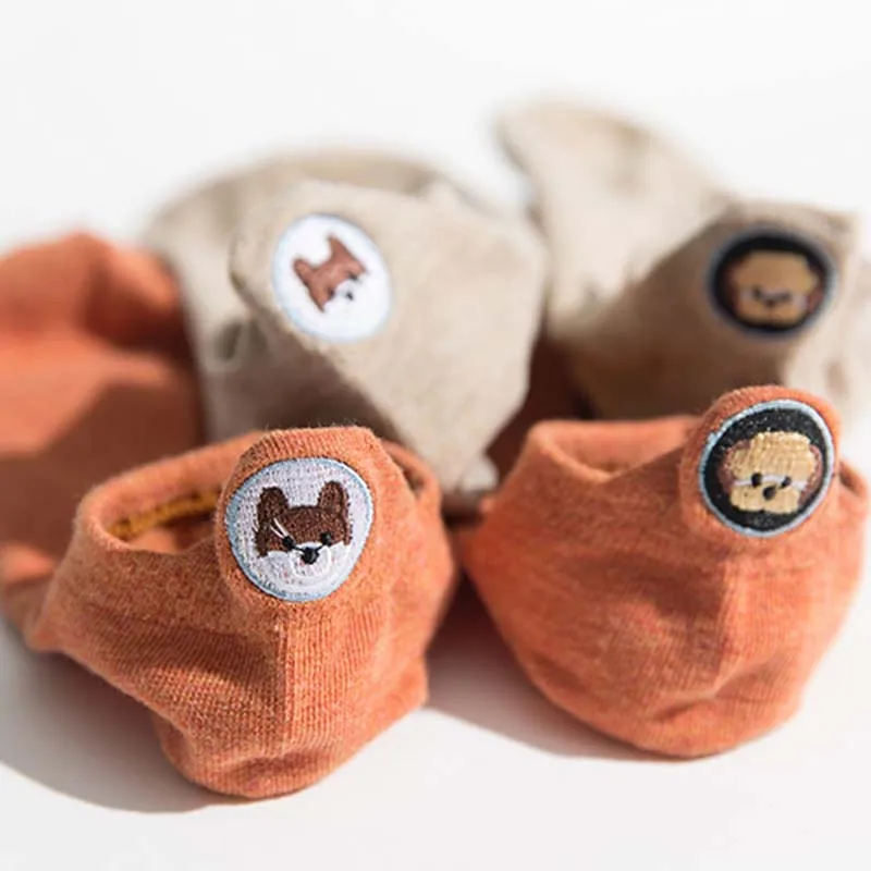 Harajuku Skarpetki Funny Ankle Socks Embroidery Animal Pug Cute Socks Women Divertidos Creative Sokken Kawaii Chaussette Femme