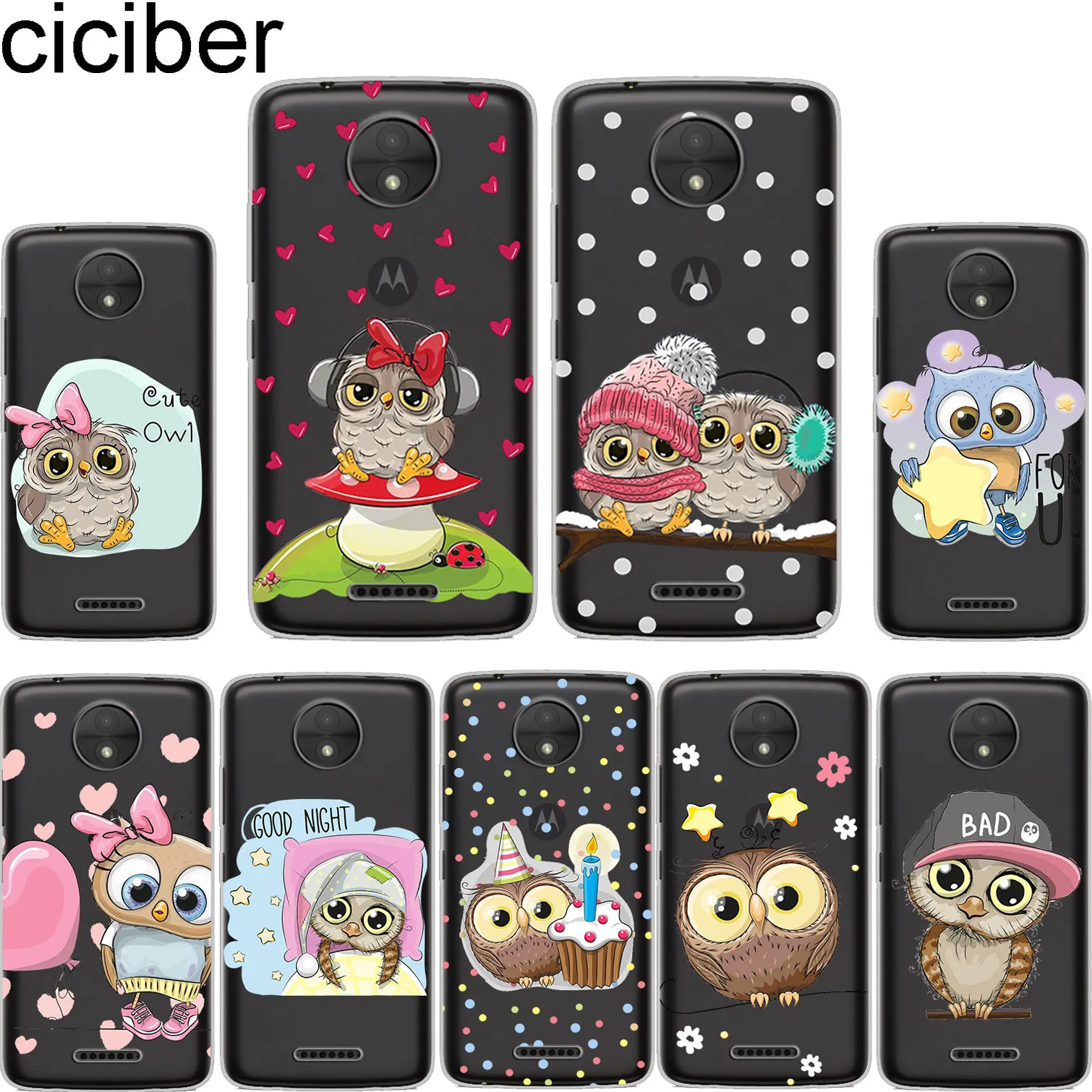 

ciciber Cute Cartoon Owl For Motorola Moto C Z2 Z3 ONE G4 G5 G5S G6 P30 E3 E4 E5 Plus Play Power X4 M Soft Clear TPU Phone Cases