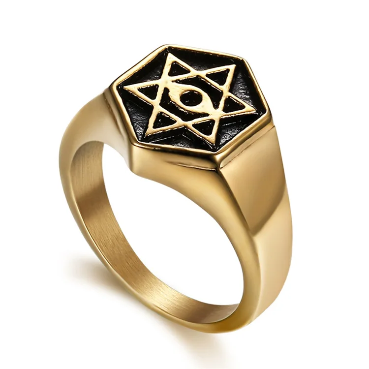 

Hip Hop Gold Color Jewish Star of David Male Ring Stainless Steel Hexagon Rings for Men Jewelry Size 8-12