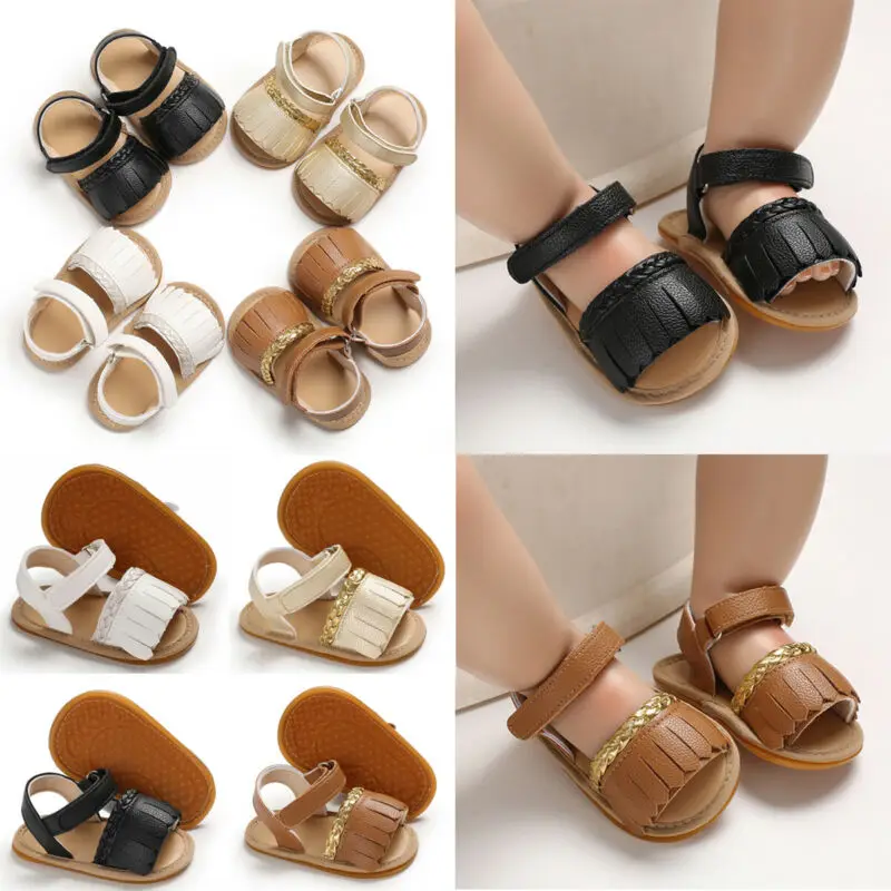 Newborn Baby Boy Girl 0-18M Summer Sandals Long Tassel Soft Sole Crib Shoes Anti-slip Prewalker