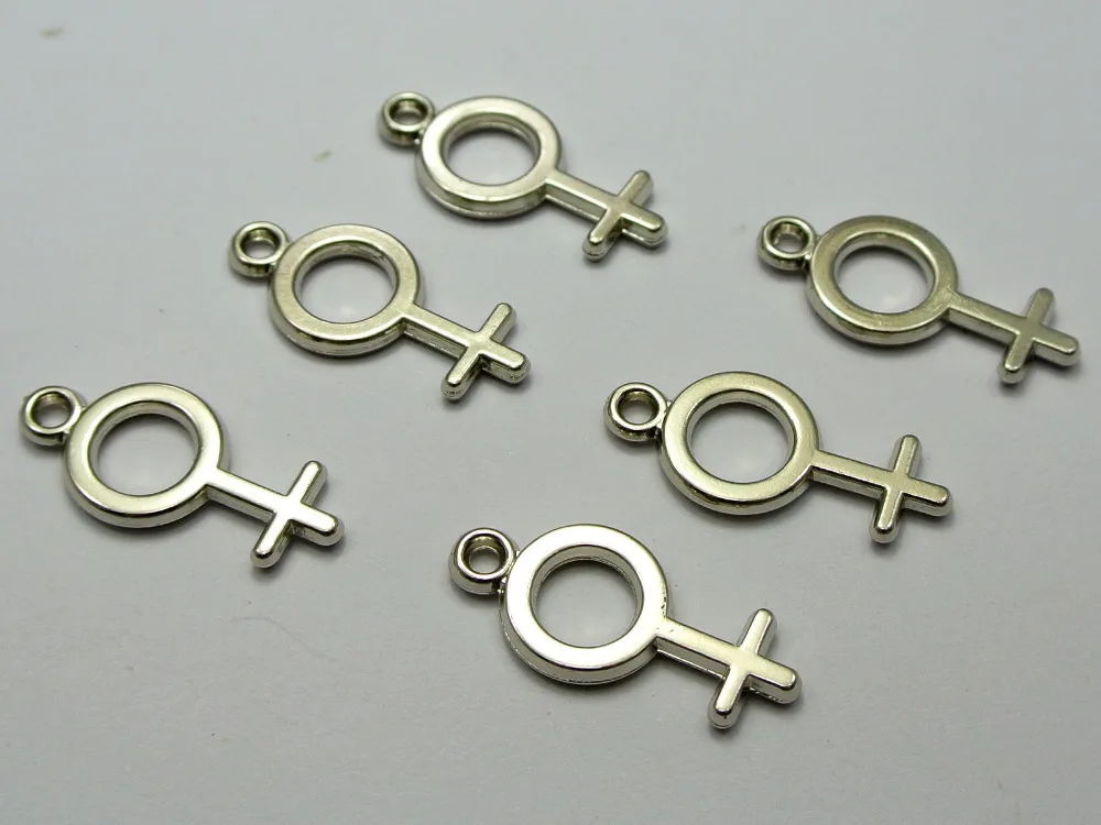 

100 Silver Tone Metallic Acrylic Female Symbols Charm Pendats 25X12mm
