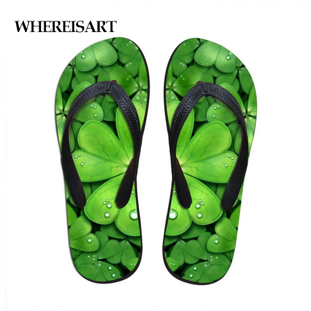 

WHEREISART Girls Light Weight House Flip Flops 3D Tropical Plants Print Casual Summer Brand Fashion Soft Woman Beach Slippers