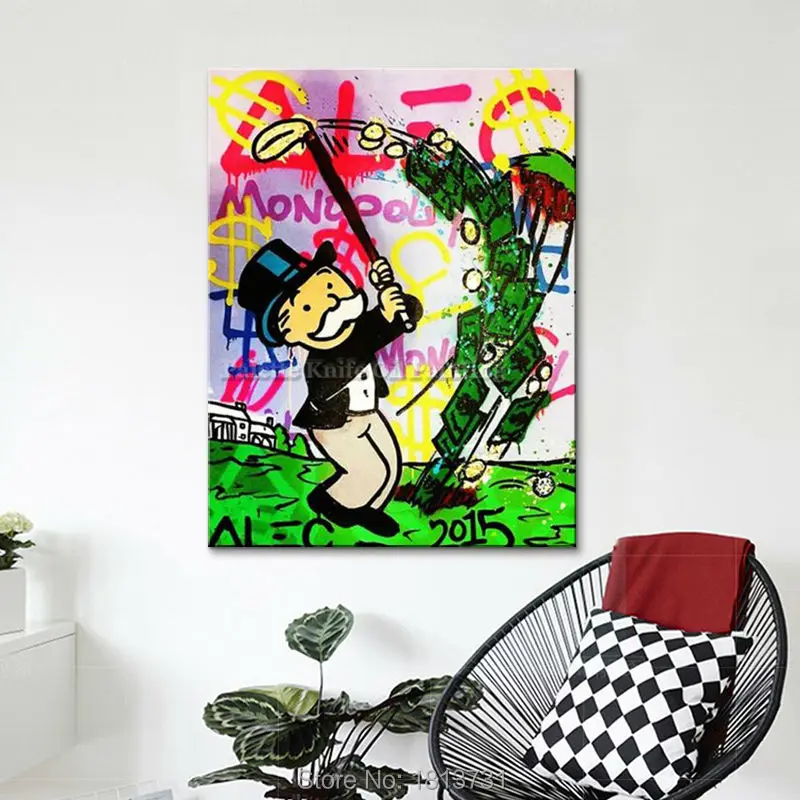 Alec Graffiti canvas oil Painting pop  art  street art  money 