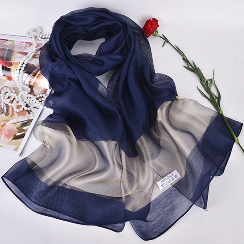200x70 см роскошный брендовый натуральный шелковый шарф женский большой шелковый шарф хиджаб Пляжный платок бикини шарфы 19 цветов