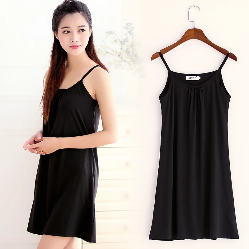 

New Summer Soft Spaghetti Strap Sleepshirts Cotton Modal Basic Sleepshirt Women Nightgowns Elegant Slim Sleeveless Dress Mw381
