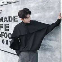 MIXCUBIC колледж Стиль Свежие черные рукава летучая мышь дизайн свободные рубашки мужские белые повседневные свободные рубашки с воланами для мужчин, размер M-2XL
