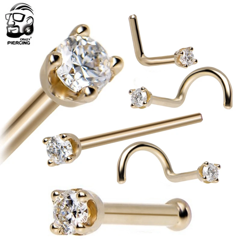 5pcs/lot Stainless Steel Crystal S Shape Nose Rings Nose Studs Hooks