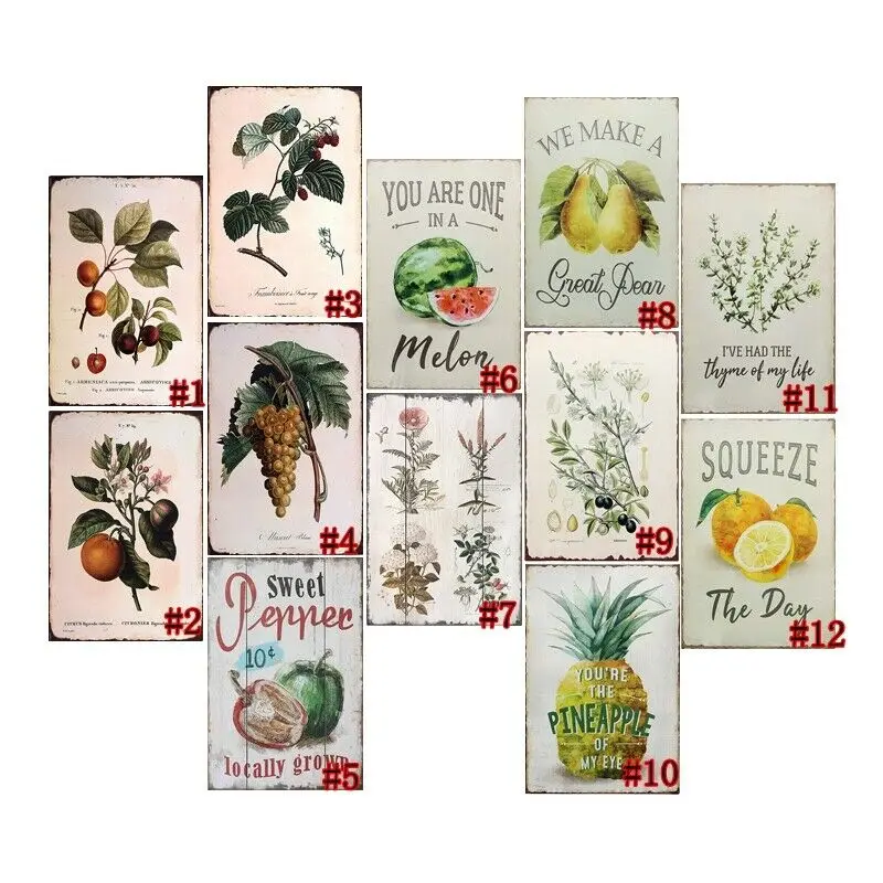 

Retro Metal Tin Signs Fresh Fruit Poster Plate Farm Art Wall Decor 7.8*11.8"