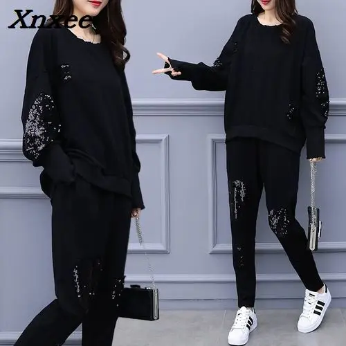 5xl 2 Piece Set Women Leisure Tracksuit Year-old Female Costume Trousers Suit Set Women's Costumes Conjunto Feminino