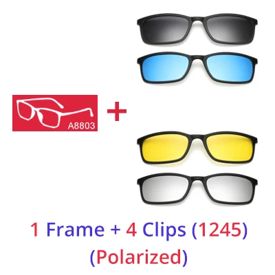 Ralferty Polarized Sunglasses Men Women 5 In 1 Magnetic Clip On Glasses TR90 Optical Prescription Eyeglass Frames Magnet Clips 1 Frame 4 Clips 1245