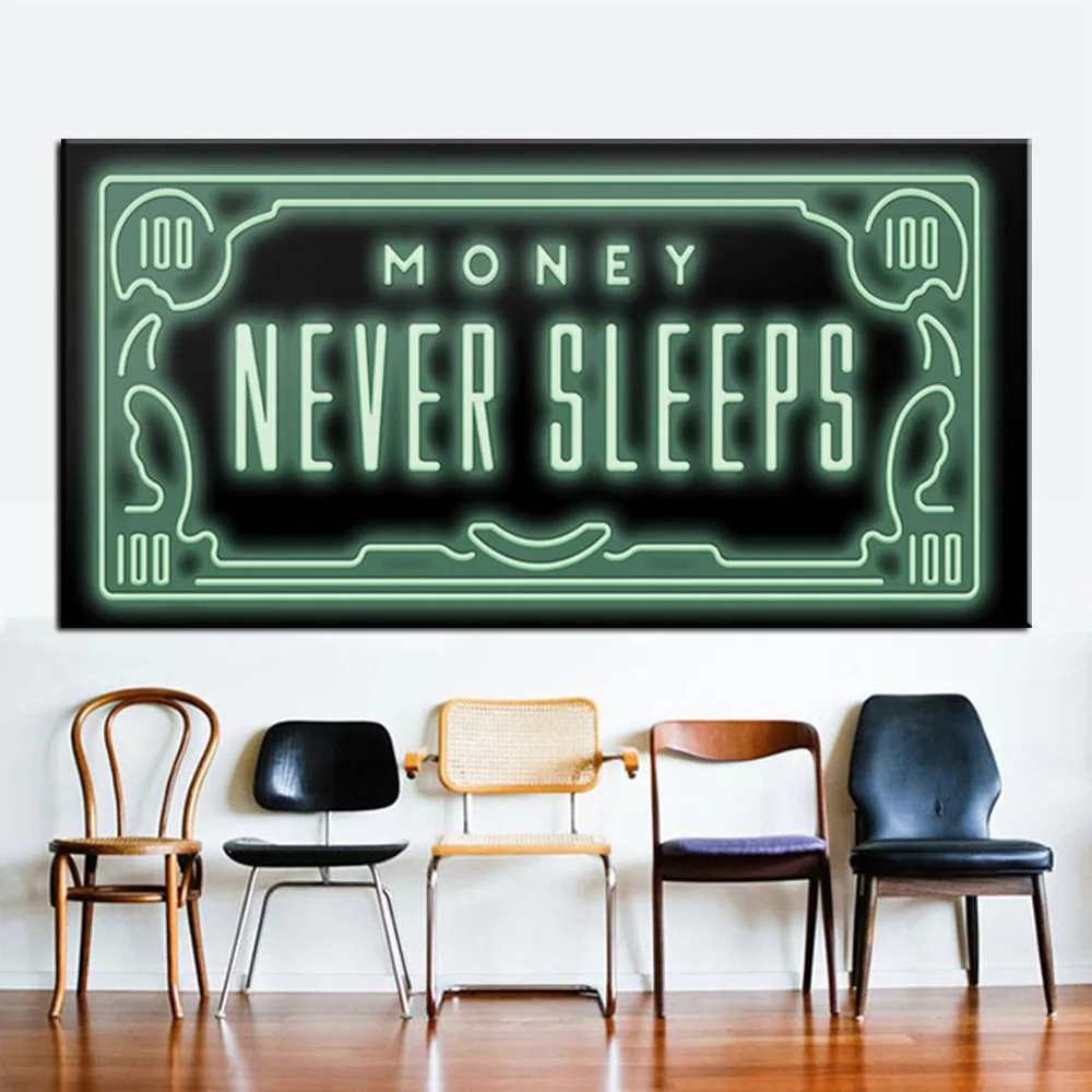

Money Never Sleep HD Canvas Print Nordic Quotes Letter Money Art home decor wall art painting print on canvas office Art Picture