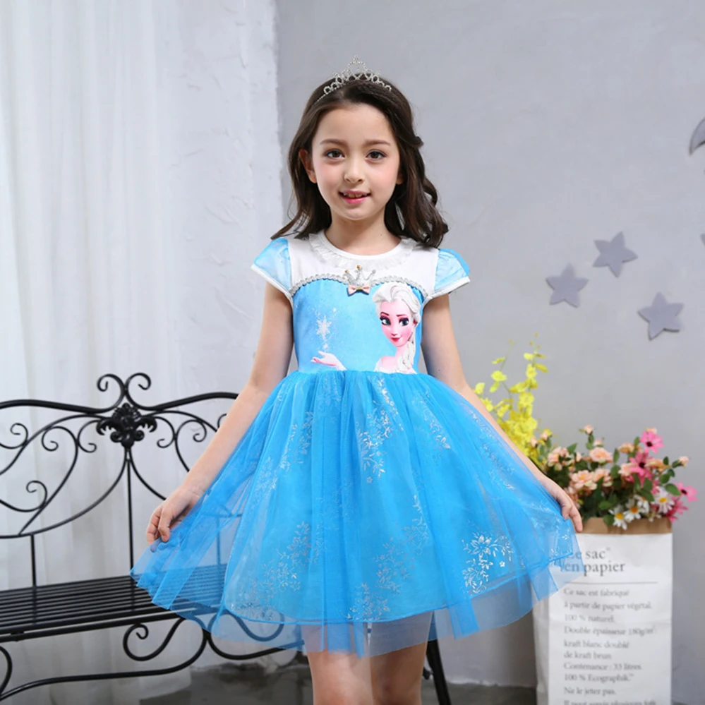 

2019 Girl Dresses Summer Princess Anna Elsa Cosplay Costume Kids Party Dress High Quality Baby Girls Summer Cartoon Dress 3-8T