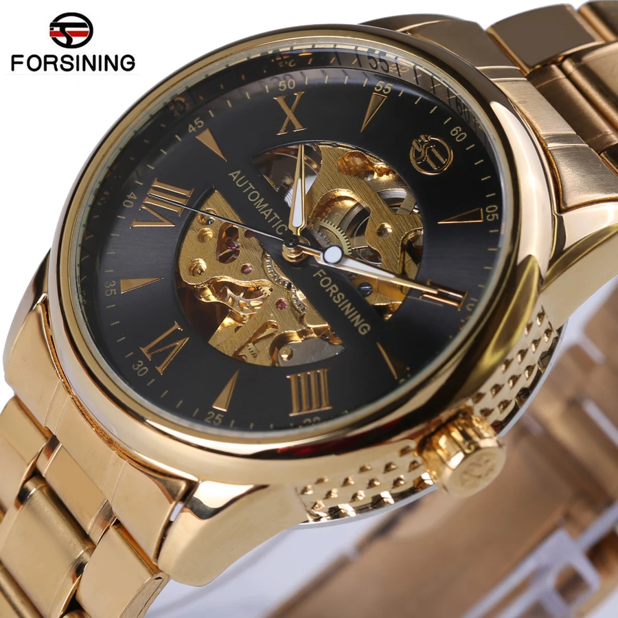 Forsining 2018 Nová řada převodovek Různé Módní příležitostné design Black Gold hodinky Muži Nejlepší značka Luxusní Automaticky hodinky hodinky mužů