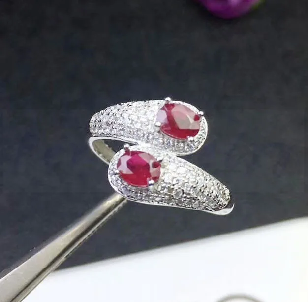 

Ruby ring Free shipping Natural real ruby rings 925 sterling silver 0.55ct*2pcs gemstone Luxury rings For men women #SB18092513