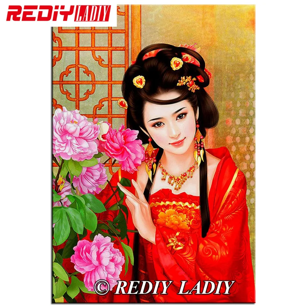 

REDIY LADIY Diamond Embroidery Oriental Girl Diamond Painting Cross Stitch Full Rhinestones Needlework Mosaic Wall Decorative