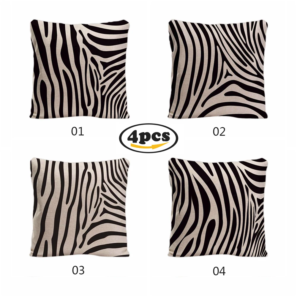 

Home Decor Zebra Stripe Animal Square Throw Pillow Cover Cotton Linen Cushion Case Sexy Stlye 4 Pack for Sofa Chair Car Bed