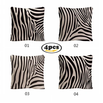 

Home Decor Zebra Stripe Animal Square Throw Pillow Cover Cotton Linen Cushion Case Sexy Stlye 4 Pack for Sofa Chair Car Bed