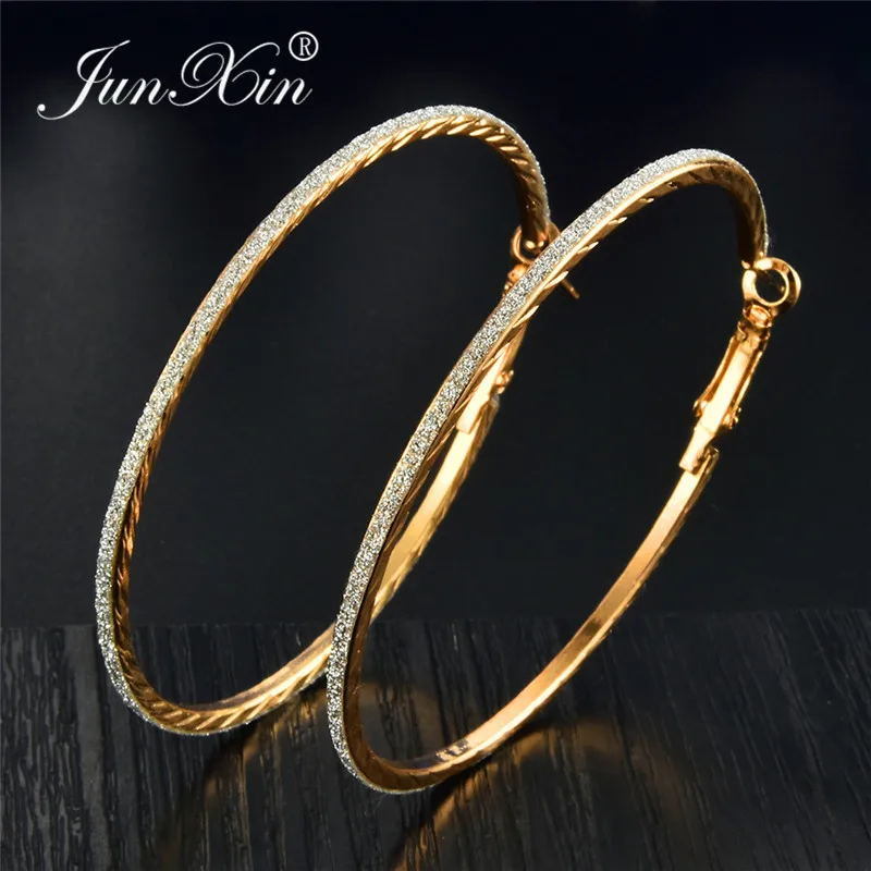 JUNXIN Black/Gold/Silver Color Matte Big Circle Hoop Earrings For Women Men Hip Hop Party Round Large Scrub Earrings Female Male - Image 5