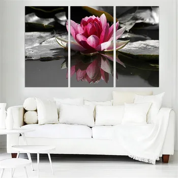 

Lotus Print on Canvas Modern Home Decoration Flower Ink Oil Painting Unframed Wall Pictures for Room Wall Decor Panels 3 Pieces