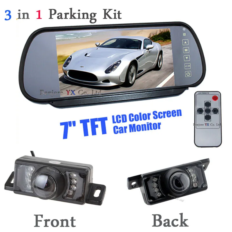 

3 In 1 Hd 7 Lcd Car Mirror Monitor DVD/Video Screen For Rear View Camera and front Camera Infared Light Backup Reverse camera