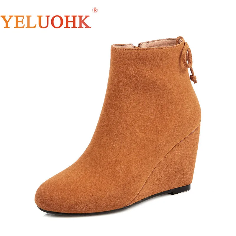 

34-43 Wedges Women Winter Boots Heel 8.5 CM Ankle Boots For Women Natural Suede Winter Women Boots