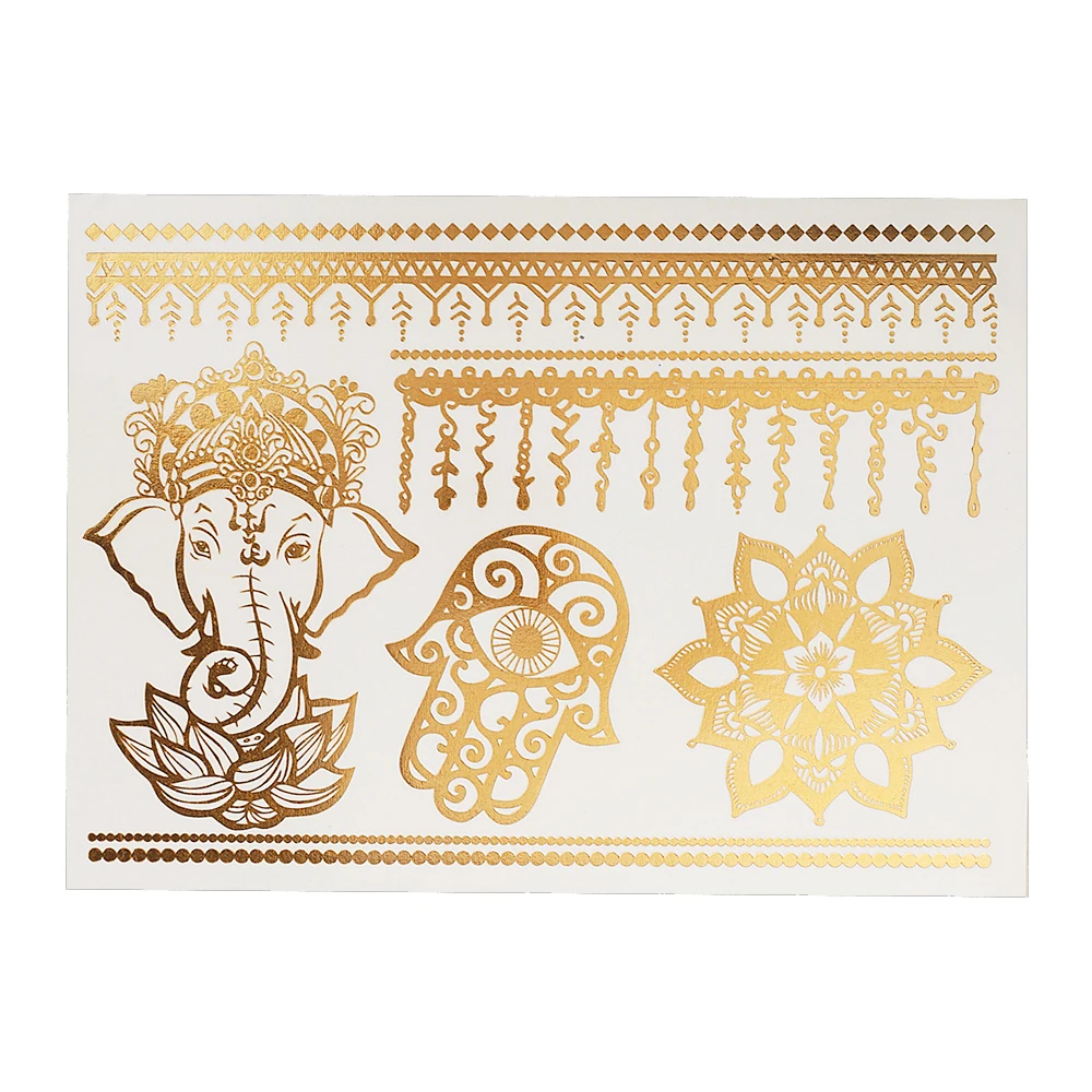 6 Pieces Metallic Tattoo Temporary Sticker Women DIY Body Art Dragon Elephant Design Water Transfer Metallic Tattoo Fake Sticker (5)
