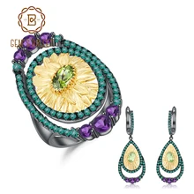 GEM'S балет натуральный перидот аметист кольцо серьги Ювелирные наборы 925 пробы серебро ручной работы Подсолнух набор украшений для женщин