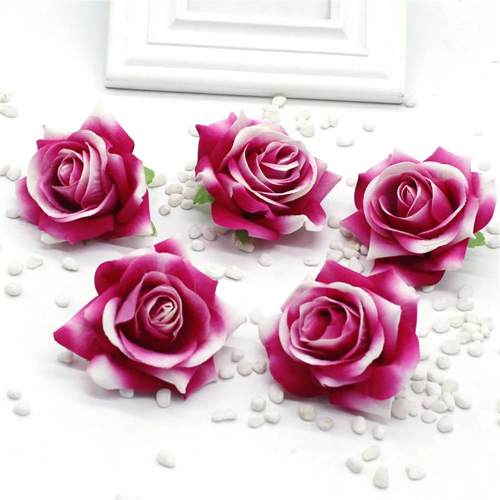 VINAMIT 4 см искусственные розы свадебный цветок невесты DIY украшения дома розы вечерние подарки - Цвет: Розово-красный