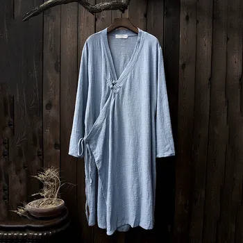 

2020 New Arrival Women Fashion V-Neck Spring Autumn Long Sleeve Loose Cotton Linen Long Jacket Coat