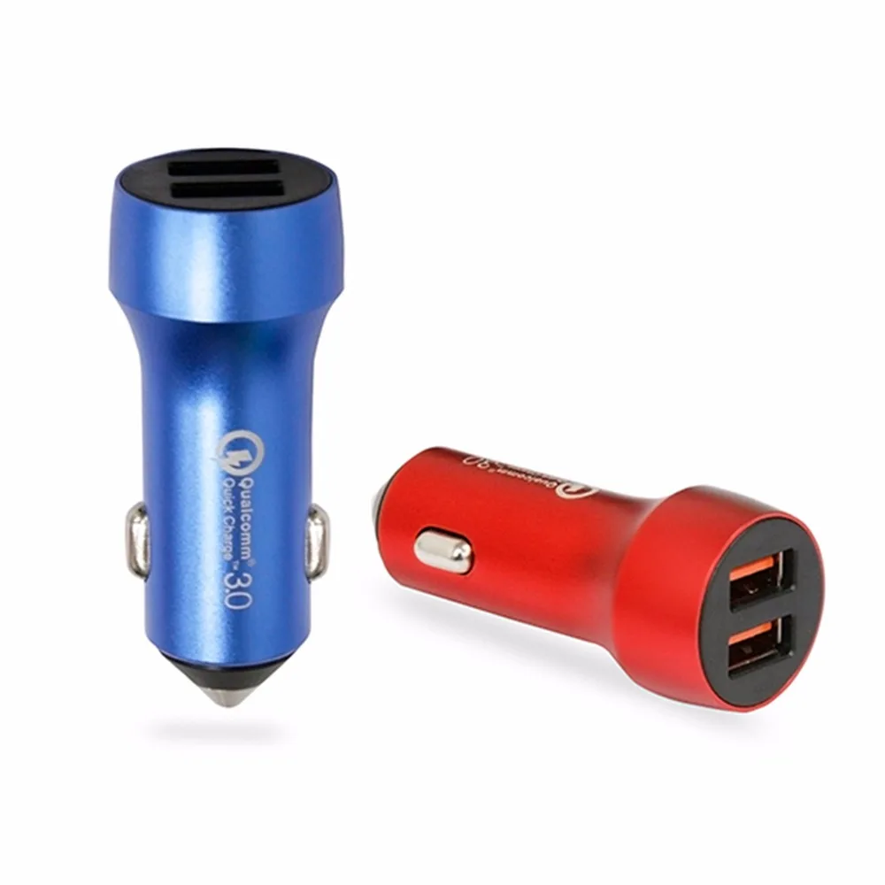 SOONHUA Portable Aluminum Alloy LED Car Charger QC3.0 Dual USB IC Protection Adapter With Smart Shunt Current For Phones Tablets