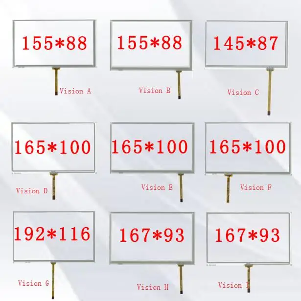 

7 inch resistance screen four line 6.2 inch 8 inch 165*100 car navigation touch screen 155*88 glass 167*93 192*116