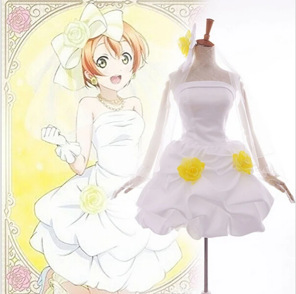 Love Live Cosplay Costume Awakening Bridesmaid Rin Hoshizora Cosplay White Wedding Dress Mini