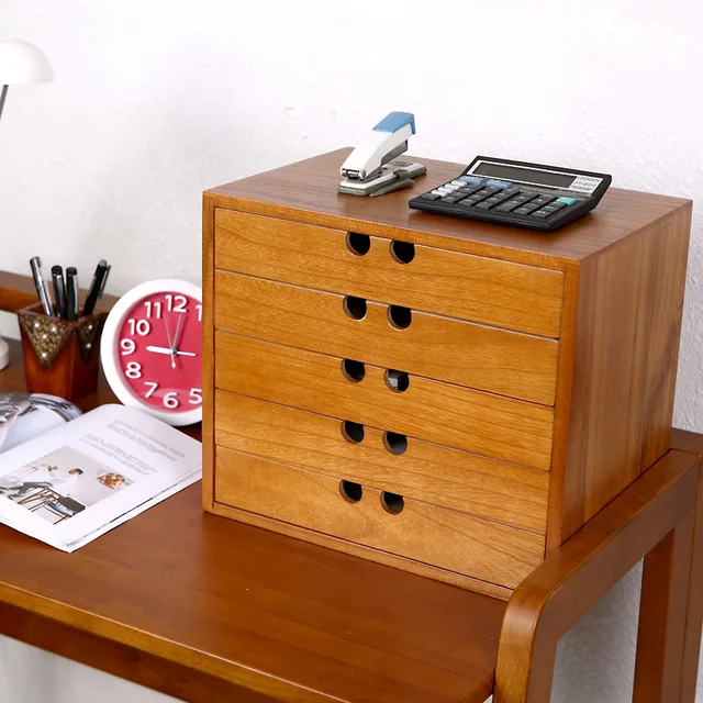Wooden desk drawer storage box wooden Desktop 4 file data