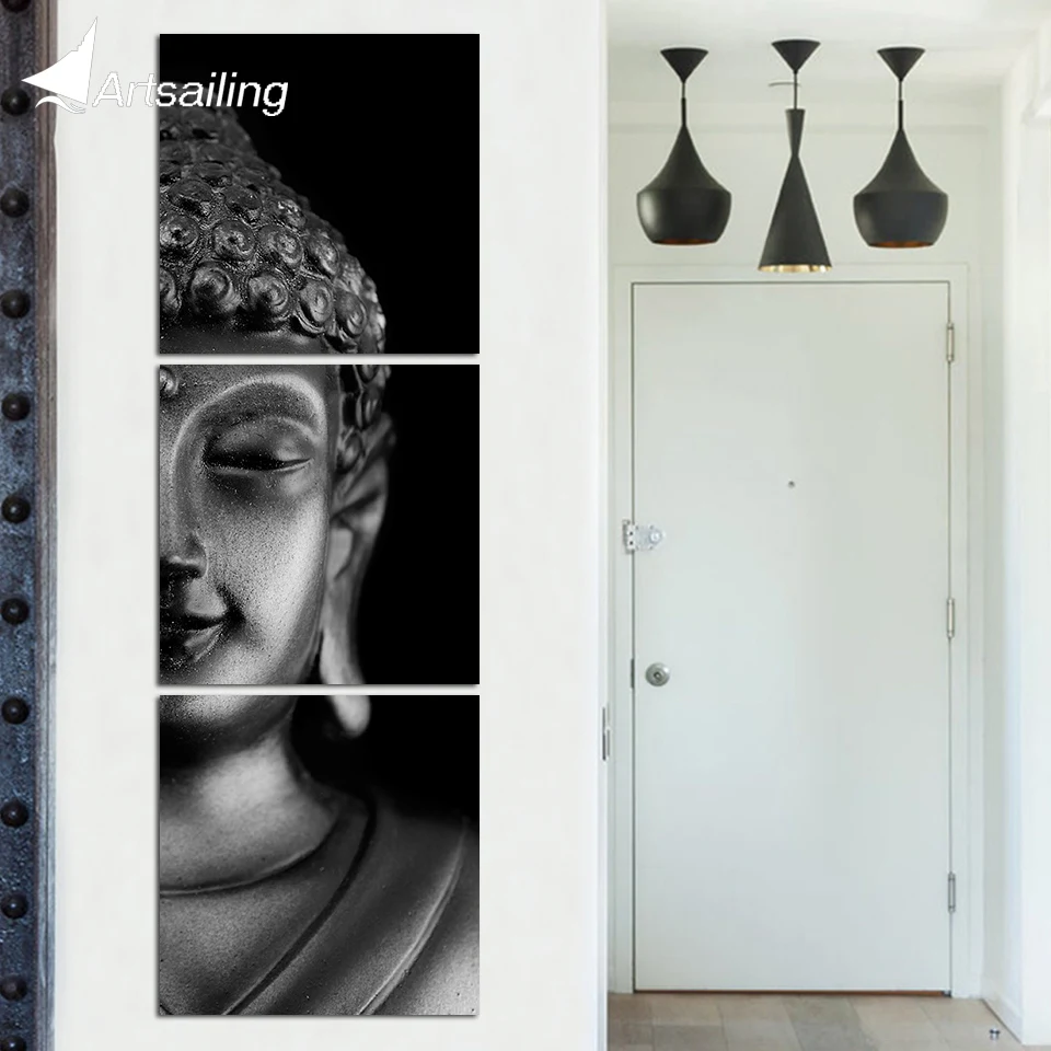 

ArtSailing 3 panel Canvas wall art canvas Silver Buddha statue painting home decoration pictures for living room CU-3183C