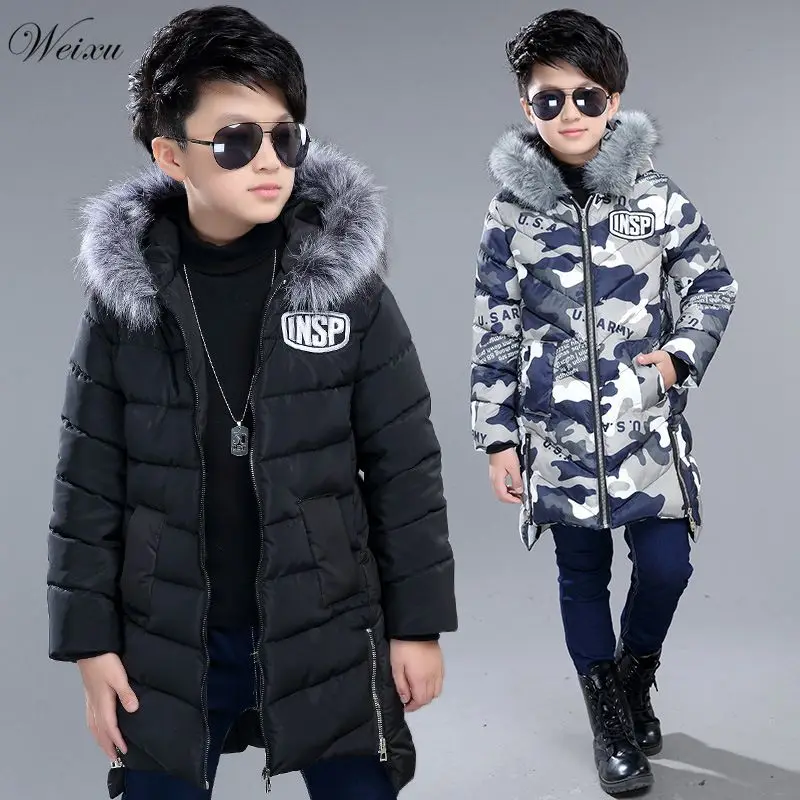 Kids Boys Fur Hooded Coat Down Quilted Jacket Outwear Winter Padded Long Parka q 