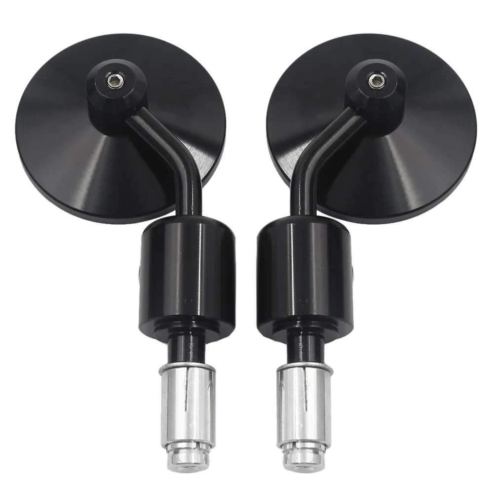 

2x Black Motorcycle 3inch End 7/8inch Handlebar Round Side Rearview Mirrors bicycle accessories