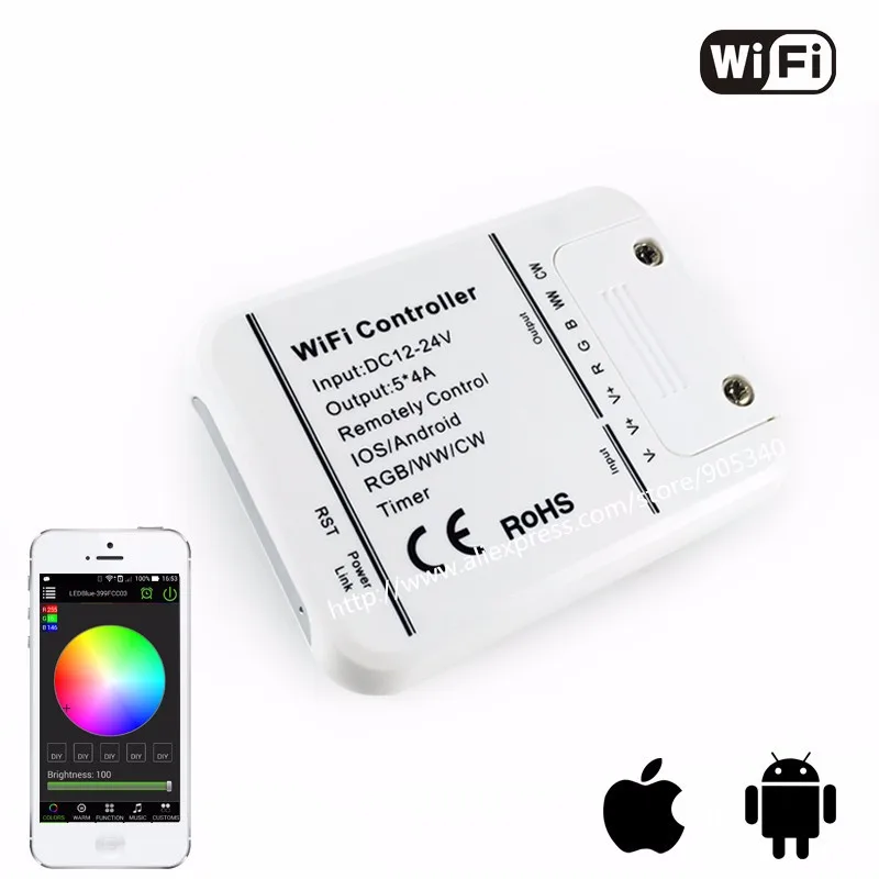 16 миллионов цветов Wifi 5 каналов RGB/WW/CW Светодиодный контроллер смартфон управление музыкой и таймером режим wifi светодиодный контроллер