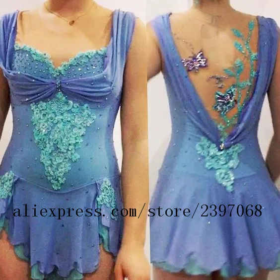 

custom blue figure skating dresses girls competition skating dress girls ice skating dresses children free shipping B390