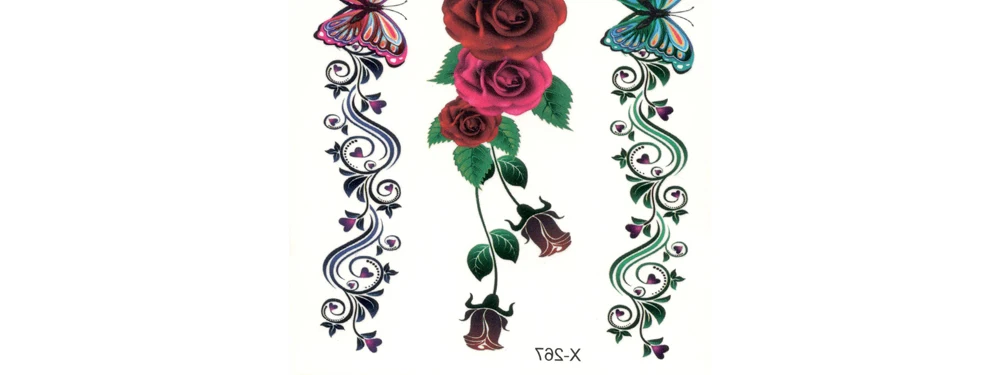 Фальшивая, временная Переводные водяные татуировки разноцветные бабочки, Цветы Наклейка для мужчин и женщин Красота сексуальное тело искусство живое из песни X267