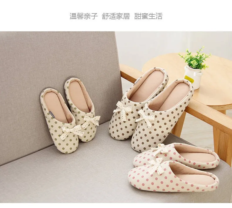 Simple household slippers fashion slippers, non slip slippers spring and autumn Children's home shoes Girls bow cotton slippers