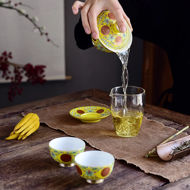 Цветная эмалированная фарфоровая чашка gaiwan китайская керамическая чаша для