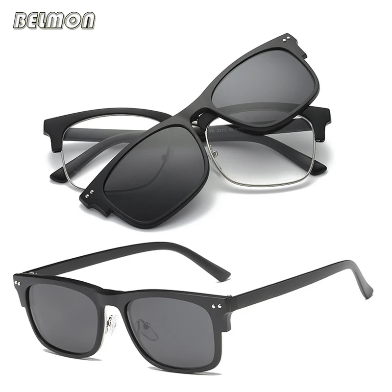 

Belmon Spectacle Frame Men Women With Polarized Clip On Sunglasses Magnetic Glasses Male Prescription Optical Eyeglasses RS487