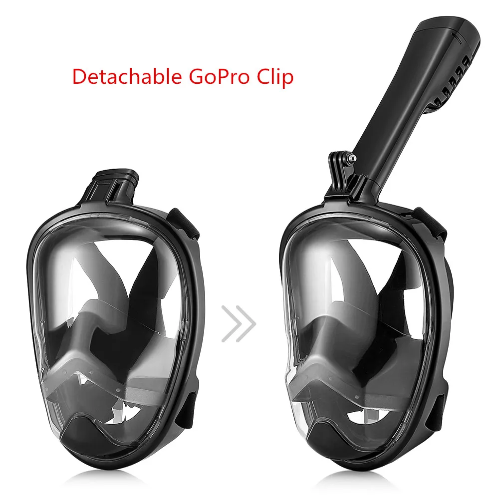 

Diving Training Anti-fog Diving Masks Snorkel Dry Snorkeling Full Face Mask Set with Detachable GoPro Clip for Sports Camera