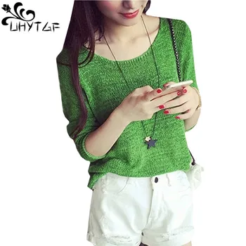 

UHYTGF New Sweater Women Autumn Short Sweater Ladies Harajuku Backless Hollow Sweater Knitting Thin Top Coat maglioni donna 557