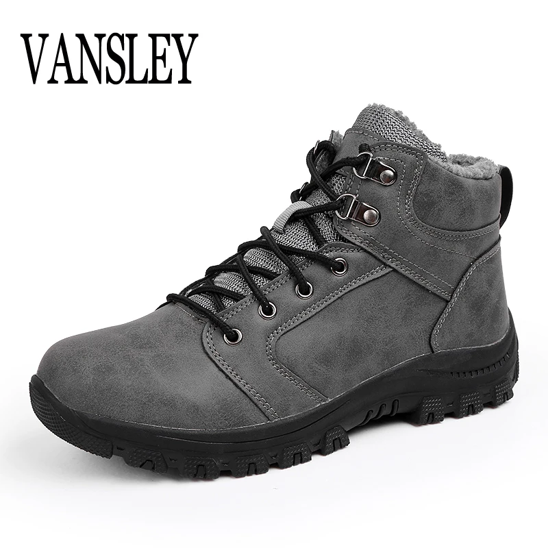 

Luxury Men Leather Male Winter Warm Fur Ankle Boots Waterproof Vintage Ankle Boots Solid Color Martin Footwear Casual Boots