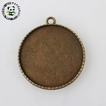 

10pcs Tibetan Alloy Carved Leaf Double Sided Pendant Cabochon Bezel Settings, Nickel Free, Antique Bronze Round Tray: 35mm;